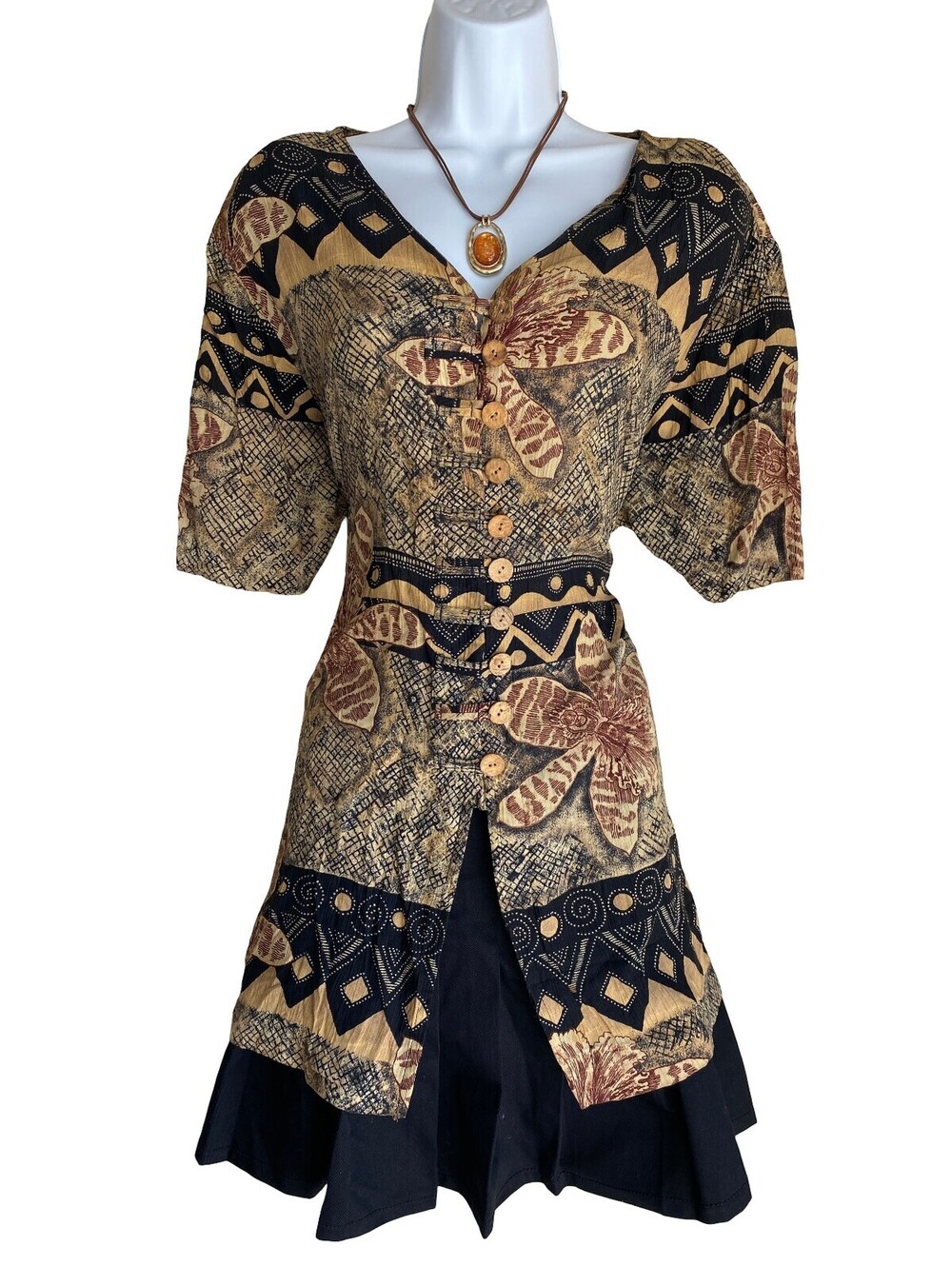 VTG Sharon Anthony Plus 20 Abstract Print Button Up Tunic Blouse Boho Afro Artsy
